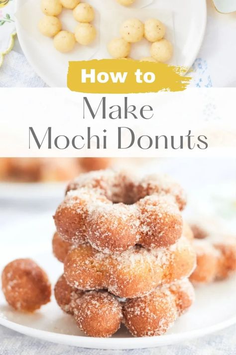 My mother would've loved this Mochi Donut Recipe if she was still around. Our family loved anything to do with mochi! So, it made sense that I share this wonderful Japanese-inspired dessert with you. The ingredients contain flour and a few others like sweet rice, tapioca flour, potato starch, and xanthan gum. But rest assured, it is an easy recipe, and these donuts are so tasty. Sweet Rice Flour Recipes Desserts, Korean Recipes Dessert, Japanese Recipes Dessert, Recipes With Tapioca Flour, Tapioca Starch Recipes, Sweet Rice Flour Recipes, Mochi Donut Recipe, Tapioca Flour Recipes, Mochi Bread