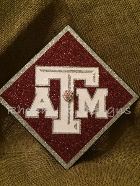 Texas A&M custom decorated Mortarboard by Rhonny K. Designs. Mortarboard, graduation cap, bling, Swarovski, Aggies, A & M Rhonnyk.com Facebook: Rhonny K. Designs Tamu Graduation, Opi Matte Top Coat, Herff Jones, A M Logo, High School Graduation Party Decorations, Graduation Cap Decoration Diy, College Graduation Cap Decoration, Grad Cap Designs, Diy Graduation Cap