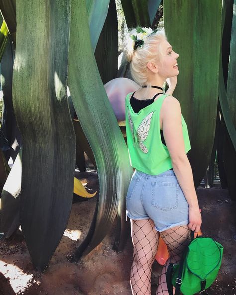 Michelle Sligar [as Tinker Bell] (Pixie Crop Top by AdorkableApparel, cosplay by LifeOfShel @Facebook) #AdorkableApparel #TinkerBell Tinkerbell Disney Outfit, Tinker Bell Disneybound, Casual Tinkerbell Outfit, Tinkerbell Outfit, Tinkerbell Disneyland, Magic Kingdom Outfit, Tinkerbell Mickey Ears, Tinker Bell Costume, Pixie Crop