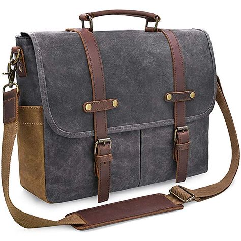 Newhey Mens Laptop Shoulder Canvas Messenger Bag Waterproof Computer Briefcase Notebook Vintage Satchel Designer School Work Bags Brown 15.6 Leather: Amazon.co.uk: Luggage Mens Messenger Bag, Waxed Canvas Bag, Rugged Leather, Laptop Messenger Bags, Canvas Messenger Bag, Leather Laptop, Messenger Bag Men, Men's Bags, Leather Messenger Bag