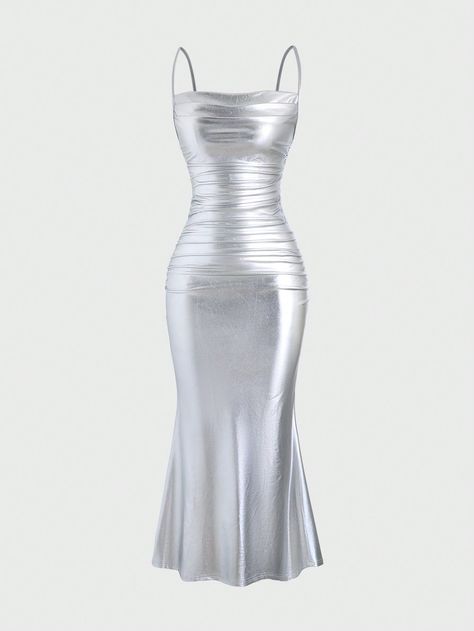 SHEIN Sweetro Women's Solid Color Slim Fit Party Cami DressI discovered amazing products on SHEIN.com, come check them out! Diy Eyelash Extensions, Waxed Eyebrows, Silver Party, Dress Silver, Silver Dress, Dress For Short Women, Women Long Dresses, Long Dresses, Cami Dress