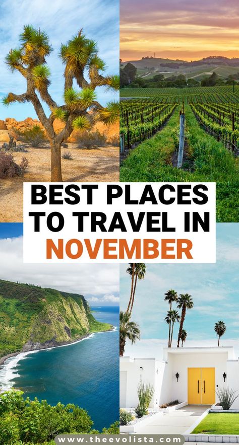 The best places to travel in November are fun weekend getaways in the USA, great places to spend the holidays and bucket list destinations. Where To Go For Thanksgiving, Best Places To Go In The Fall, November Honeymoon Destinations Usa, Best Places To Visit In November In Us, November Vacations In The Us, November Travel Destinations In Us, Best Place To Travel In November, Thanksgiving Getaway Ideas, Fall Destinations America