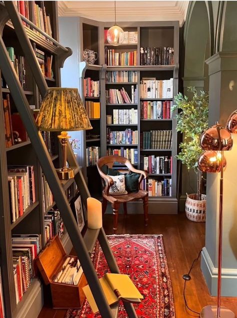 Apartment Library Aesthetic, Tiny House Library Ideas, Library House Aesthetic, Cozy Small Library Room, Library Room Apartment, Cute Library Room, Small Library Nook, Family Library Room, Tiny Home Library