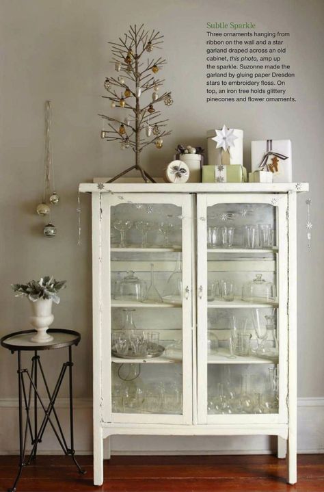 Christmas Ideas 2013 | Suzonne Stirling Display Wine Glasses, Shabby Chic Display Cabinet, Halloween Photo Shoots, Cream Cabinet, Glass Front Cabinet, Storage Cabinet With Drawers, Halloween Photo, Old Cabinets, Quilt Storage