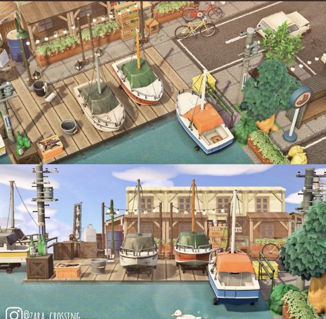 Acnh Yacht, Acnh Citycore Codes, Citycore Acnh, You Smell, Dock Ideas, Japanese City, Fishing Dock, Ac New Leaf, Animal Crossing Wild World