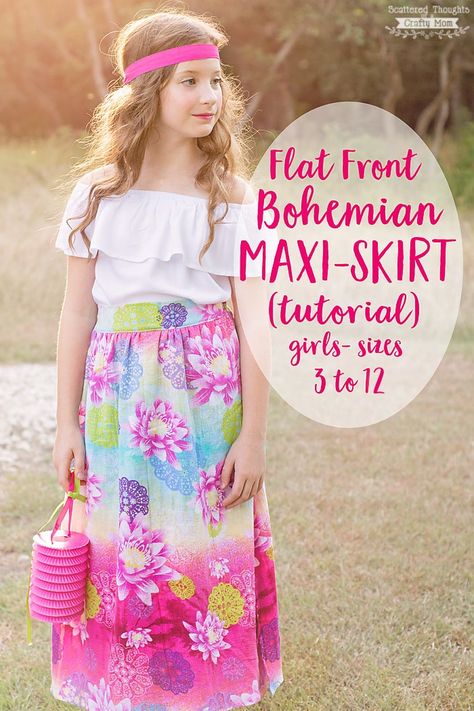 Girls Maxi Skirt, Girls Skirt Patterns, Long Skirt Pattern, Maxi Skirt Tutorial, Diy Maxi Skirt, Girls Long Skirts, Maxi Skirt Pattern, Kids Maxi, Bohemian Maxi Skirt