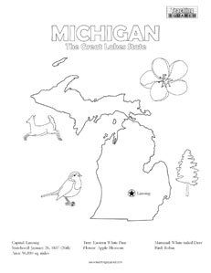 Michigan Coloring Pages, 50 States Worksheets Free Printables, Montana Coloring Pages, State Of Maine Coloring Pages, Preschool Action Songs, State Of Michigan Outline, Teaching Maps, Preschool Curriculum Free, Michigan Outline