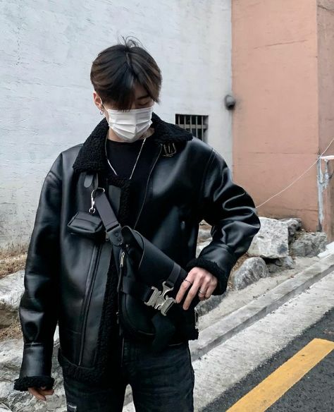 Kpop Fashion Men, Leather Jacket Outfit Men, Women Right, Asian Streetwear, Streetwear For Men, Sweaters Hoodies, Leather Jacket Outfits, Stylish Mens Outfits, Streetwear Men Outfits