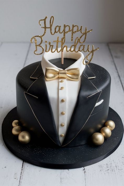 Elegant Tuxedo Birthday Cake for Men – Celebrate in Style Gentleman Cake, Chocolate Grooms Cake Ideas Simple, Themed Cakes For Men, 40th Birthday Cake Men, Unique Cake Designs For Men, 50th Birthday Cake For Men, Black And Gold Cake Ideas For Men, 80th Birthday Cake For Men, 30th Birthday Cakes For Men