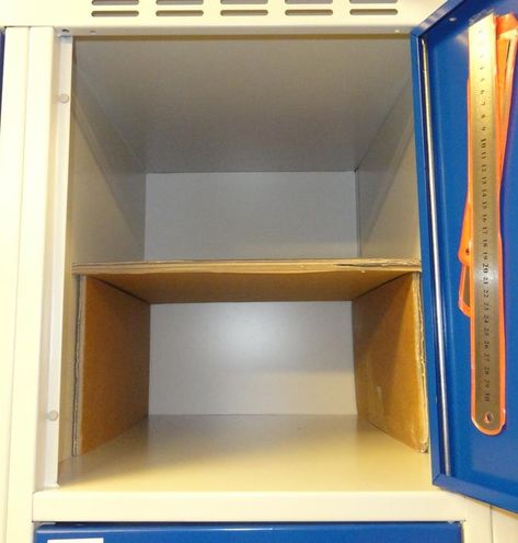 Diy Locker Shelf, Locker Organization Diy, Locker Shelf, Wood Lockers, Locker Ideas, Locker Shelves, Diy Locker, Wooden Lockers, Locker Designs