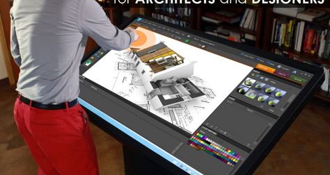 Multitouch Drafting Table for Architects & Designers | ideum Multitouch Table, Architect Tools, Gadget Tecnologici, Architects Desk, Drafting Table, New Technology Gadgets, Drawing Table, Computer Setup, Studio Setup