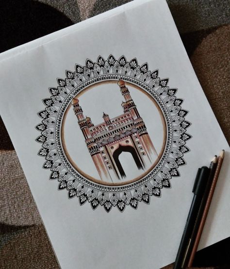 Charminar | mandala art | mandala design Charminar Mandala Art, Art Mandala Design, Mandala Art Therapy, Mandala Art Lesson, Mandala Artwork, Art Mandala, Mandala Design Art, Art Lesson, Mandala Drawing