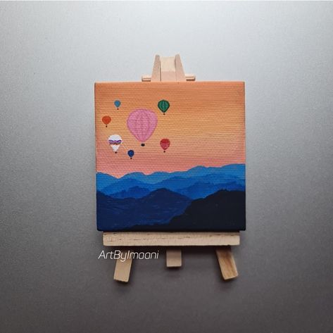 Balloon Canvas Painting, Mini Hot Air Balloon, Diy Canvas Art Easy, Acrylic Canvas Painting, Mini Easel, Small Canvas Paintings, Simple Canvas Paintings, Art And Craft Videos, Landscape Paintings Acrylic