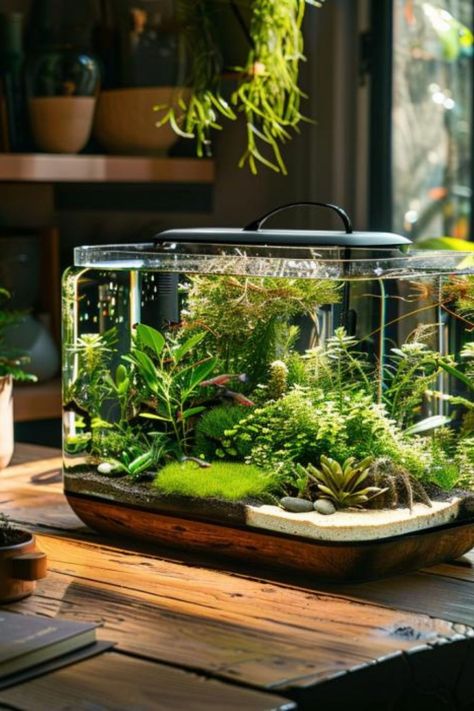 Transform your 10 gallon aquarium into a mesmerizing aquatic landscape with our creative tank ideas. These designs emphasize the beauty and diversity of aquatic life, providing a source of endless fascination. Check out our blog for guidance on selecting plants, fish, and decorations that will make your small aquarium thrive. Small Planted Tank, Small Planted Aquarium, Boho Aquarium, Goldfish Tank Decoration, Crystals In Aquarium, Goldfish Aquarium Ideas, Aquascape Aquarium Ideas, Aquarium Design Fish Tanks, Small Aquarium Design