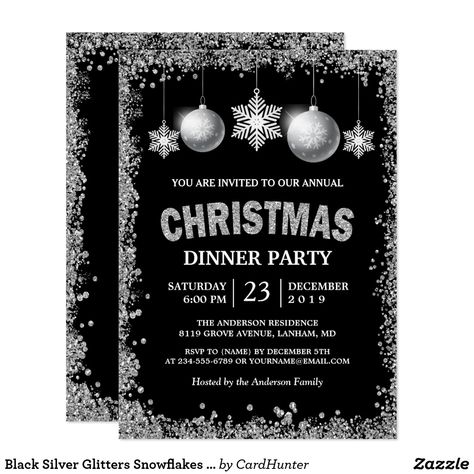 Black Silver Glitters Snowflakes Christmas Party Invitation Black Silver Glitters Snowflakes Christmas Party Invitation. (1) For further customization, please click the "Customize it" button and use our design tool to modify this template. The background color is changeable. (2) If you prefer thicker papers, you may consider to choose the Matte Paper Type. ❤  Affiliate ad link. Invitations, greetings and products for Christmas / the holiday season. #christmas #holiday #invitations #invites New Years Eve Invitations, Business Invitation, Christmas Dinner Party, Christmas Party Invitation, New Year's Eve Party, Black Invitation, Holiday Party Invitations, Holiday Invitations, Christmas Party Invitations