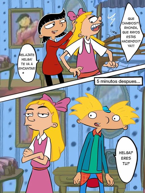 Helga And Arnold, Arnold And Helga, 90s Cartoon Shows, Spin The Bottle, Nickelodeon Cartoons, Hey Arnold, 90s Cartoons, Cartoon Painting, Cartoons Series