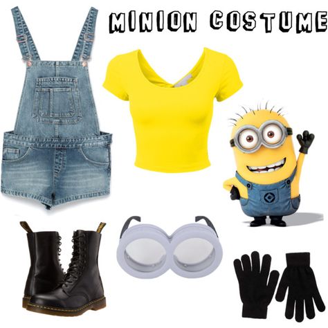 Minion Diy Costume Woman, Minons Outfit Costume Ideas, Minion Family Costume, Cute Minion Costume, Minion Costumes Women's, Minion Costume Ideas, Simple Halloween Costumes For Work, Minion Costume For Women, Minion Dress Up