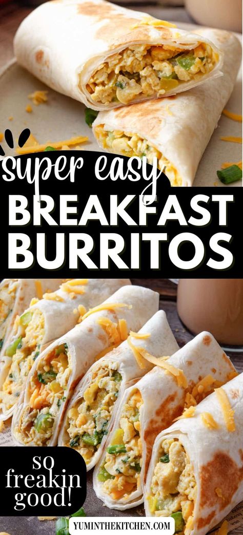 Easy Breakfast Burritos Easy Breakfast Burrito Recipe, Frozen Breakfast Burritos, Camping Breakfast Burritos, Breakfast Wraps Recipes, Breakfast Burrito Recipe, Easy Breakfast Burritos, Healthy Breakfast Burrito, Frozen Burritos, Super Easy Breakfast