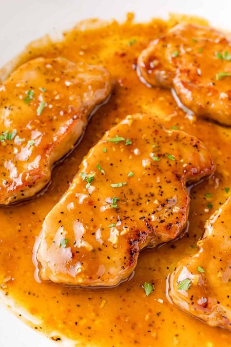 Honey Garlic Pork Chops - Rachel Cooks® Hot Honey Mustard, Sides For Pork Chops, Butter Pork Chops, Honey Pork Chops, Leftover Pork Chops, Honey Mustard Pork Chops, Honey Garlic Pork, Garlic Pork Chops, Pork Chop Seasoning