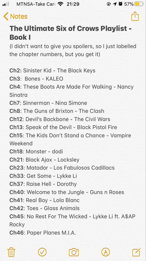 I didn’t want to spoil anything, so I organised this by chapter, hopefully you get which scenes these songs come in... I really hope they add these to the show Six Of Crows Kuwei Yul Bo, Six Of Crows Playlist, Six Crows, Book Playlists, Six Of Crows Characters, Crow Club, Crow Books, Grisha Verse, Caw Caw