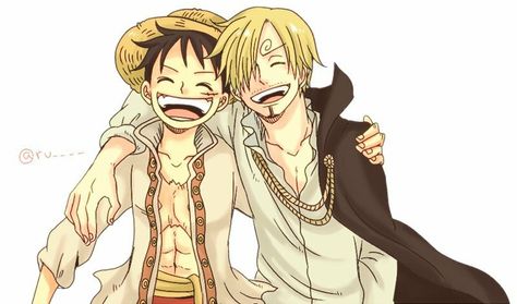 Sanji, Luffy, smiling; One Piece Straw Hats Fanart, Sanji And Luffy, Luffy And Sanji, Sanji Luffy, Niko Robin, Monster Trio, One Piece Tattoos, Vinsmoke Sanji, One Piece Chapter