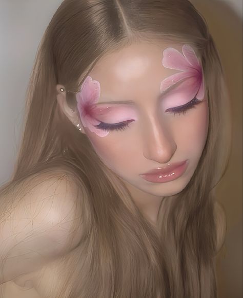 Cherry Blossom Eye Makeup, Floral Makeup Looks, Orchid Makeup, Cherry Blossom Makeup, Flora Makeup, Lip Tut, Flora From Winx Club, Fun Makeup Ideas, Power Makeup