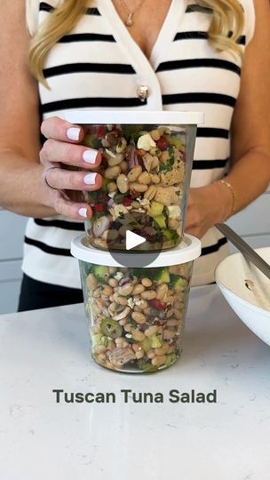 84K views · 540 reactions | Easy Tuscan Tuna Salad | One of the best protein-packed salads for meal prep! Flaky tuna gets tossed with white beans, roasted red pepper, sundried tomatoes, olives, cucumber,... | By Downshiftology | Facebook Tuscan Tuna Salad Downshiftology, Tuscan Tuna And White Bean Salad, Tuscan Tuna Salad, Salads For Meal Prep, Tuna Salads, Salad Dressing Recipes Vinaigrette, Classic Tuna Salad, Mediterranean Recipes Healthy, Light Summer Meals