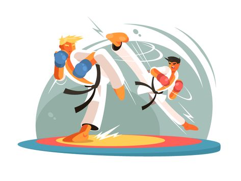 Karate sparring by Anton Fritsler (kit8) - Dribbble Karate Sparring, Train Illustration, Wall Stickers Animals, Normal Wallpaper, Wall Tattoo, Sports Decorations, Creative Drawing, Flat Illustration, Illustration Character Design