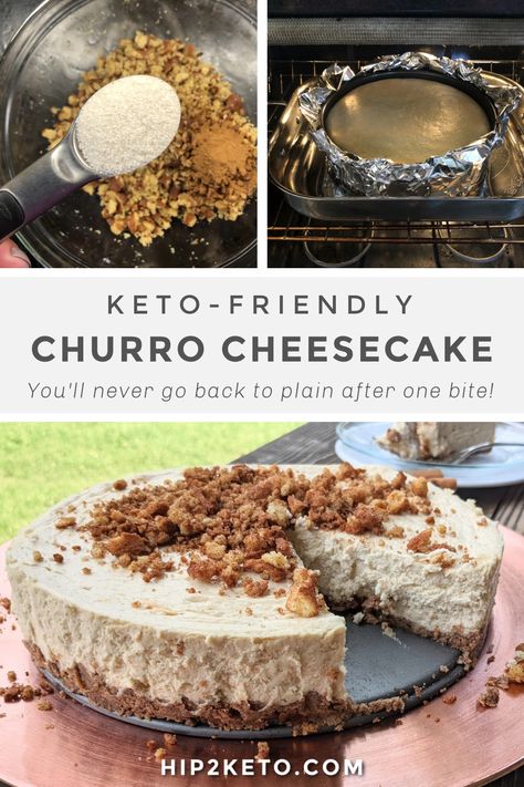 Low Carb Mexican Dessert, Gluten Free Churro Cheesecake, Keto Churro Cheesecake, Healthy Mexican Dessert, Keto Bakes, Mexican Desserts, Almond Butter Brownies, Churro Cheesecake, Sugar Free Cheesecake