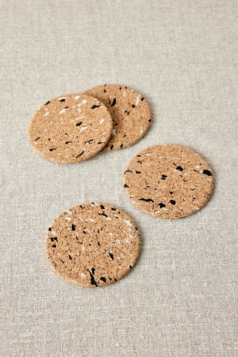 Wiid Black & White Speckled Cork Coasters - Set of 4 Cork Bowl, Handmade Dinnerware, Kitchen Handmade, Coconut Bowls, Bamboo Utensils, Bamboo Plates, Coconut Bowl, Crafts From Recycled Materials, Modern Addition