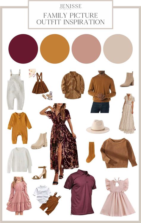 Color Palettes For Fall Family Pictures, Fall Family Photos Dusty Rose, Maroon And Yellow Family Pictures, Maroon Outfit Family Pictures, Family Photos With Burgundy, Family Pictures Mustard Yellow, Dressy Fall Family Pictures, Mustard Color Palette Outfit, Fall Family Photos With Pink