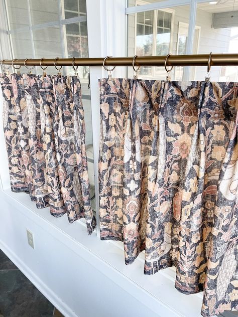 This Pleated Cafe Curtain Has a Fresh Vintage Feeling Earthy Tones Including Faded Black, Rusty Rose, Nutty Brown and Sandy Ochre - Etsy Vintage Feeling, Cafe Curtain, Rusty Rose, House Makeover, Vintage Curtains, Modern Cottage, Cafe Curtains, Curtains With Rings, Kitchen Window