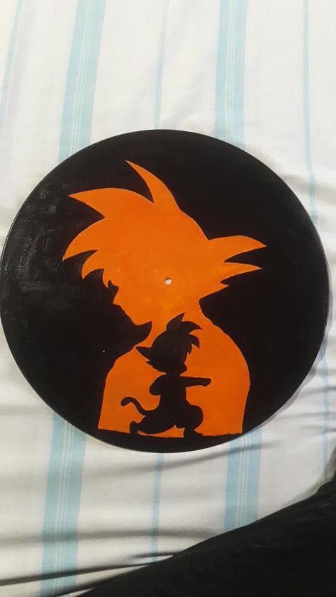 Dbz Diy Dragon Ball Z Gifts, Dragon Ball Z Painting Easy, Dbz Painting, Dragon Ball Z Painting, Goku Painting, Pop Culture Tattoos, Painted Records, Culture Tattoos, Pokemon Painting