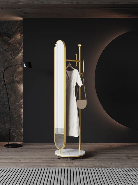 136.47US $ 5% OFF|Full length mirror light luxury wind dressing mirror coat rack rotating floor mirror clothes rack| | - AliExpress Mirror Coat Rack, Full Length Mirror With Lights, Standing Mirrors, Spiegel Gold, Mirror Clothes, Mirror Light, Dressing Mirror, Length Mirror, Standing Mirror