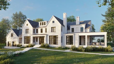 Transitional Exterior Home, Transitional Home Exterior, Modern Colonial House, French Country Manor, Transitional House Plans, Transitional Exterior, Country Manor, Modern Colonial, Mansion Designs