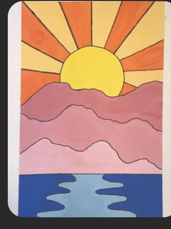 Cute Sunset Drawings, Easy Animated Paintings, Things To Draw With Markers Easy Doodles, Easy Coloring Ideas With Markers, Beginner Marker Art, Things To Draw With Paint Markers, Easy Paint Marker Drawings, Drawing Ideas With Markers Easy, Aesthetic Things To Draw With Markers