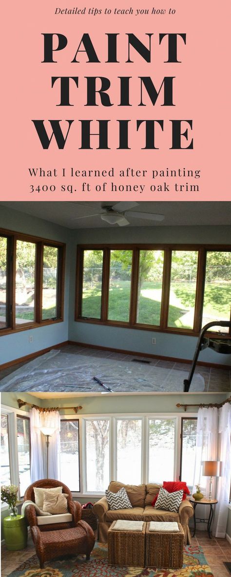 How To Paint Trim With Carpet, Paint Trim White, How To Paint Trim, Wood Window Trim, Honey Oak Trim, Painting Wood Trim, Wood Baseboard, Painting Trim White, Paint Trim