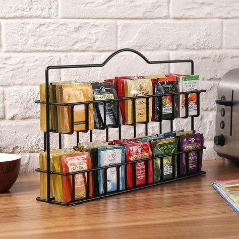 Tea Station Ideas Small Spaces, Tea Corner Ideas, Teabag Storage, Tea Organization Storage, Tea Rack, Tea Shelf, Tea Organizer, Tea Flavors, Coffee/wine Bar