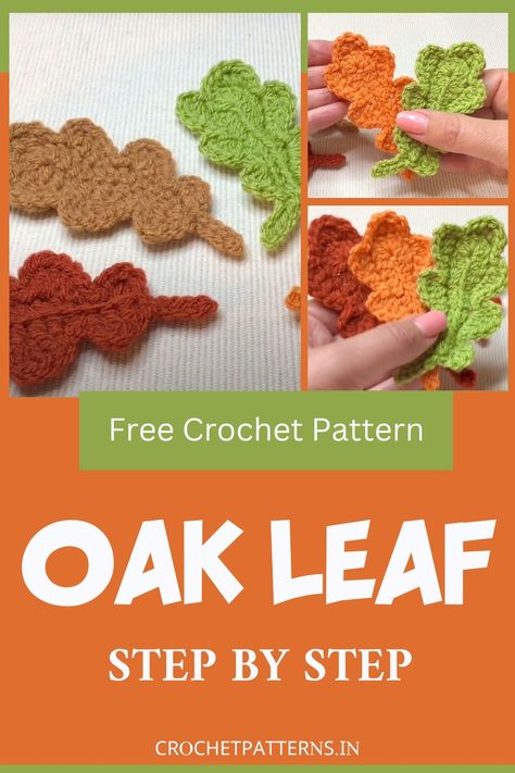 Easy Crochet Oak Leaf Tutorial Knit Oak Leaf Pattern Free, Crochet Oak Leaf Pattern Free, Crochet Autumn Leaves, How To Crochet A Leaf, Crochet Oak Leaf, Crochet Leaves Free Pattern, Crochet A Leaf, Crochet Leaf Free Pattern, Leaves Tutorial