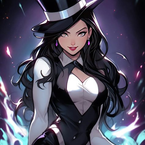 Dc Zatanna Fanart, Dc Women Art, Dc Comics Zatanna, Female Magician Art, Zatanna Dc Comics Art, Dc Women Characters, Zattana Dc, Dc Female Characters, Zatanna Fanart