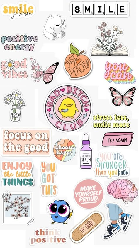 Aethstetic Stickers Printable, Stikers Aesthetic, Aesthetic Sticker Sheet, Stickers Motivation, Stiker Aestetic, Printable Stickers Aesthetic, Motivational Stickers, Stickers Printable, Preppy Stickers