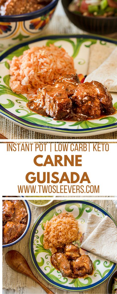 Carne Guisada | Instant Pot Recipes | Low Carb Recipes | Keto Recipes | Mexican Beef Stew | Mexican Recipes | High Protein Recipes | Beef Recipes | Two Sleevers | #twosleevers #carneguisada #instantpot #keto #mexicanfood Carne Guisada Instant Pot, Instant Pot Recipes Low Carb, Guisada Recipe, Mexican Beef Stew, Recipes High Protein, Low Carb Recipes Keto, Carne Guisada, Mexican Beef, Recipes Mexican