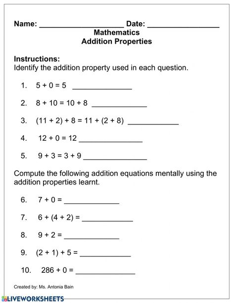 Addition Properties, Properties Of Numbers, Identity Property Of Addition, Multiplication Properties, Distributive Property Of Multiplication, Commutative Property Of Addition, Pre Algebra Worksheets, Math Properties, Equivalent Expressions