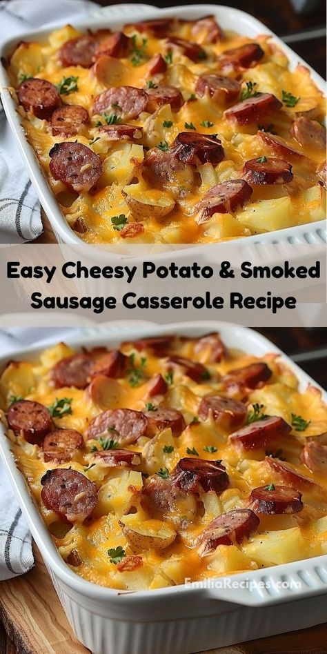 Searching for easy casserole recipes? Our cheesy potato & smoked sausage casserole is a must-try. A flavorful side dish that’s quick to prepare, it’s perfect for family meals and easy dinner ideas. Potato And Smoked Sausage Casserole, Potato Smoked Sausage Casserole, Smoked Sausage And Potato Recipe, Smoked Sausage Casserole, Sausage Casserole Recipes, Casserole Recipes For Dinner, Sausage And Potatoes, Sausage Dinner, Smoked Sausage Recipes