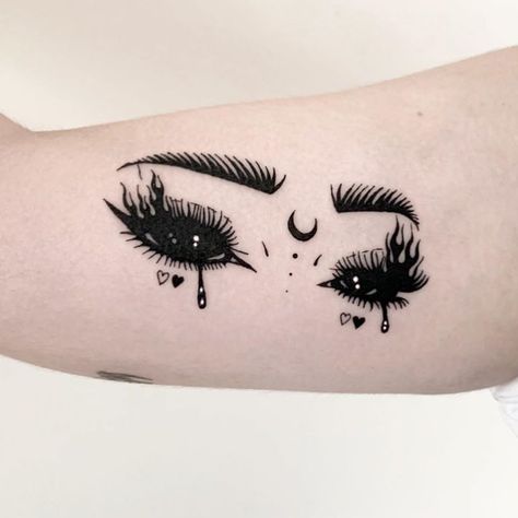 Black inn tattoo eyes mon pretty girl satanic crying ink Witch Eyes, Sketchy Tattoo, Emo Tattoos, Eyes Tattoo, Petit Tattoo, Small Pretty Tattoos, Creepy Tattoos, Spooky Tattoos, Heart Tattoo Designs