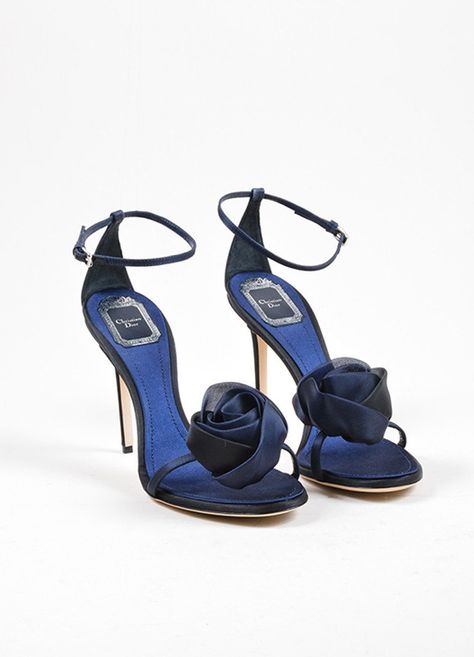 Navy High Heels, Strap Sandals Heels, Dr Shoes, Silk Rose, Stunning Shoes, Aesthetic Shoes, Fabulous Shoes, Carrie Bradshaw, Pretty Shoes