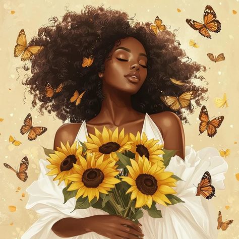 Flowers In Afro, Black Art, Black, Art