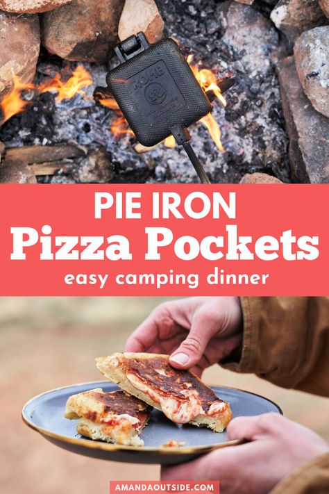 How to Make Pie Iron Pizza Pockets Pie Iron Pizza, Easy Camping Dinners, Pizza Pockets Recipe, Pizza Pocket, Pie Iron Recipes, Camping Meal Planning, Healthy Camping Food, Pie Iron, Camping Desserts