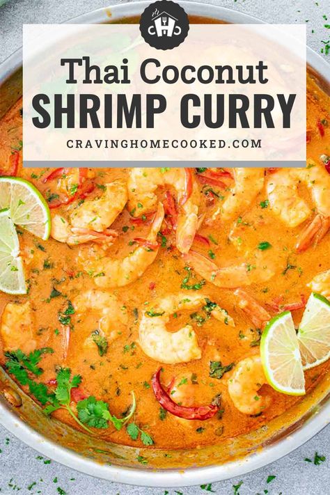 Whip up this delicious Thai Coconut Shrimp Curry in just 35 minutes! Perfect for a quick weeknight dinner with creamy coconut milk and fresh herbs. #ThaiCurry #QuickDinner #shrimpcurry Shrimp Curry Soup Coconut Milk, Thai Coconut Curry Shrimp Noodle Soup, Easy Coconut Curry Shrimp, Curried Shrimp And Rice, Seafood Curry Recipes Coconut Milk, Thai Coconut Shrimp Curry, Shrimp Curry Recipe Thai, Curry Prawns Recipes, Shrimp Curry Recipe Easy