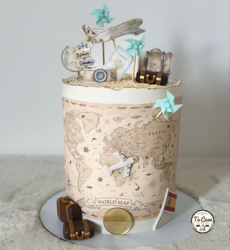 World Map Cake, Teacher Birthday Cake, Travel Wedding Cake, Welcome Home Cakes, Map Cake, Cd Idea, City Cake, Travel Cake, Travel Wishes